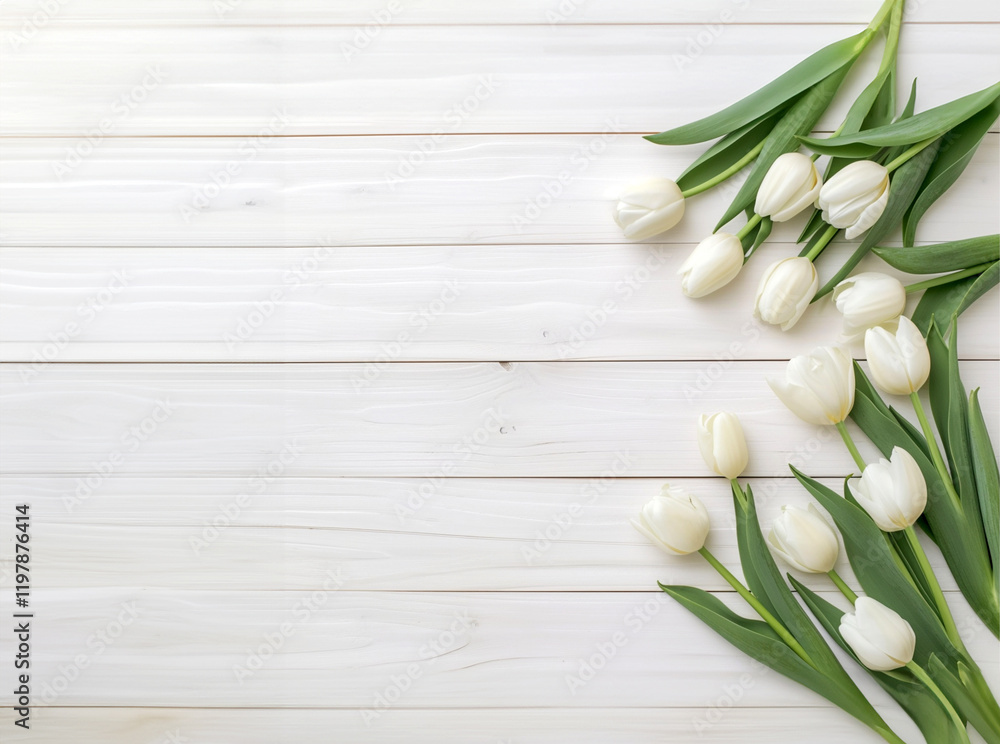 Elegant White Tulips on a Rustic Wooden Surface – Minimalist Floral Beauty Elegant White Tulips on a Rustic Wooden Surface – Minimalist Floral Beauty