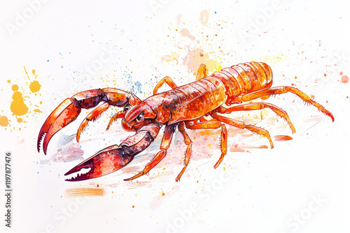 Watercolor Lobster: Vibrant crustacean art with splash background. photo