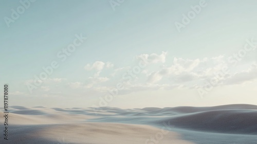 A vast desert landscape with undulating soft dunes under a bright sky, capturing a sense of vastness and openness, inviting adventure and exploration. photo