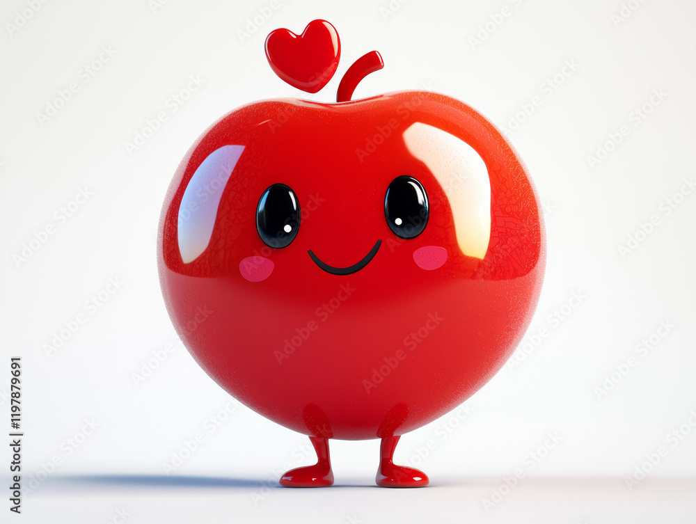 Fototapeta premium Happy red fruit character with hearts.