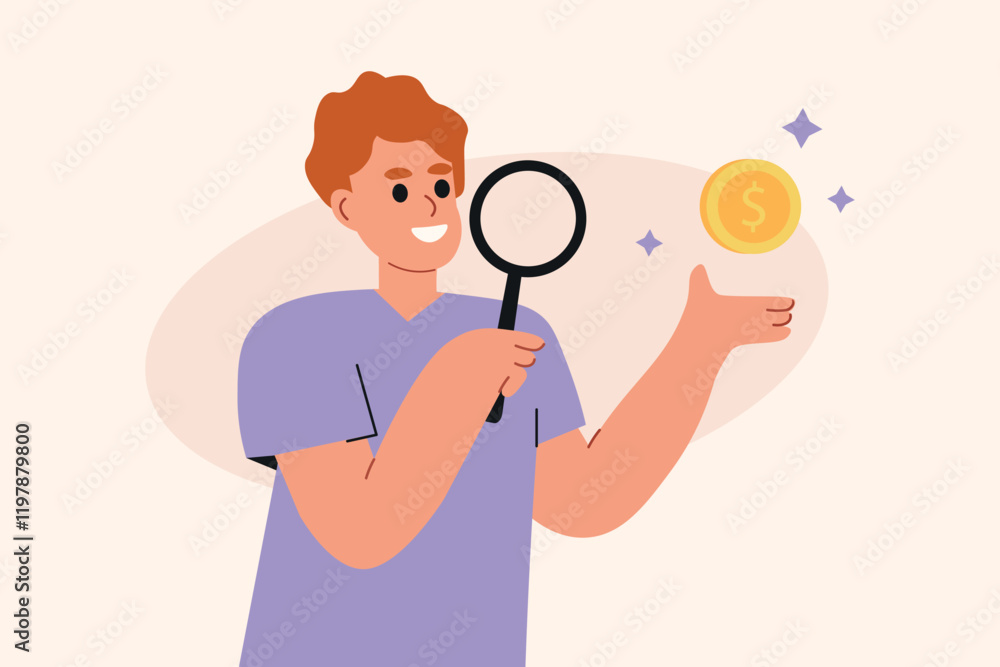analyze information, investment search, development, search for a way to increase profits using a magnifying glass analyze information, investment search, development, search for a way to increase profits using a magnifying glass