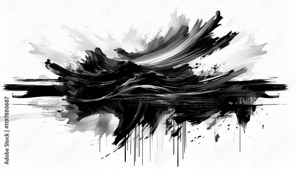 Striking Abstract Artwork Black Ink Splash on White Background with Grunge Textures and Japanese Aesthetics, Embracing the Minimalist and Raw Beauty of Brush Strokes Striking Abstract Artwork Black Ink Splash on White Background with Grunge Textures and Japanese Aesthetics, Embracing the Minimalist and Raw Beauty of Brush Strokes