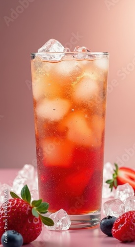 Wallpaper Mural Glass of ice tea with strawberries and blueberries Torontodigital.ca