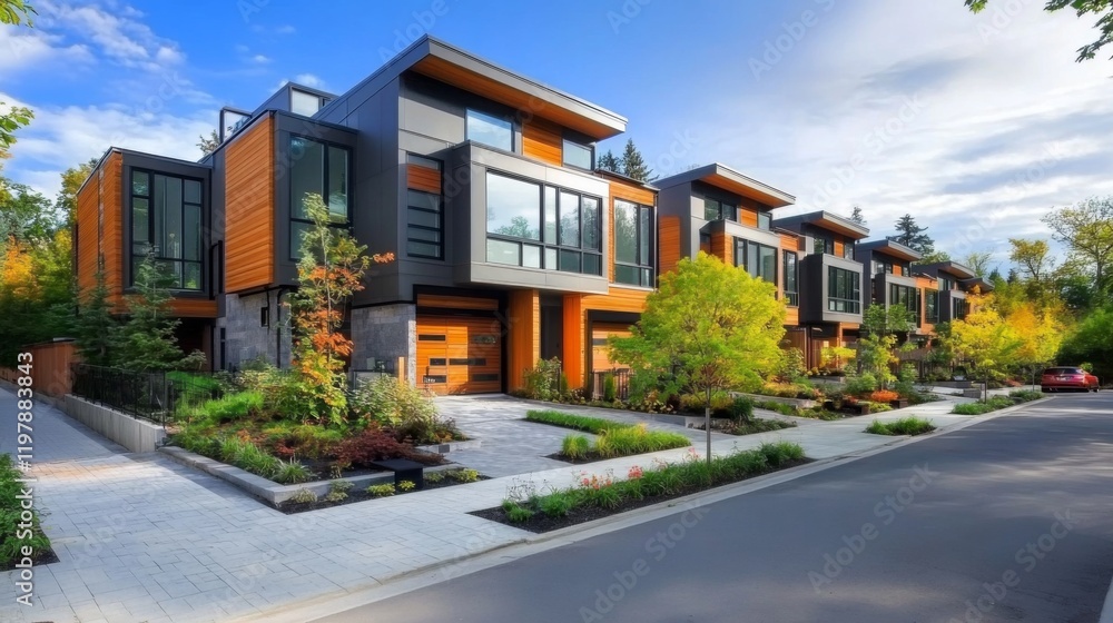 Modern townhomes available for purchase in suburban North America. Modern townhomes available for purchase in suburban North America.