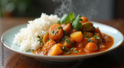 Plate of food with rice and vegetables on it
