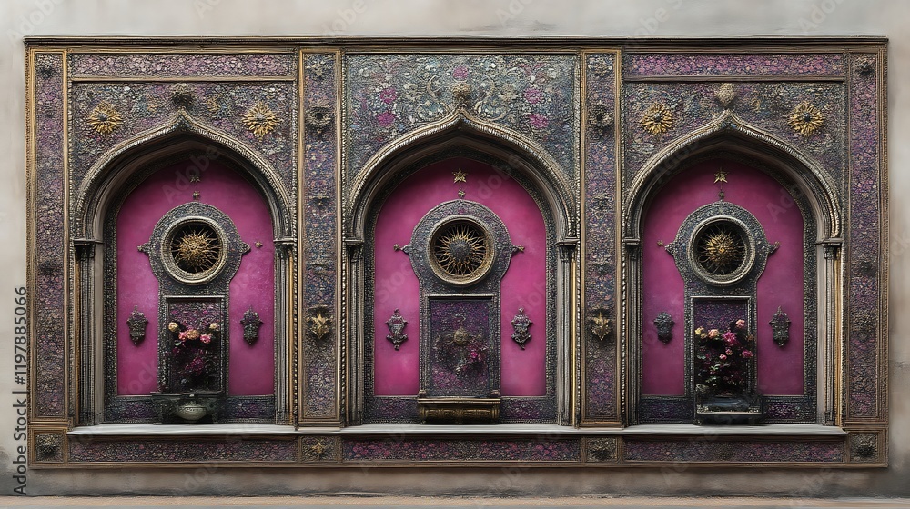Obraz premium Ornate Triptych Shrine With Floral Offerings