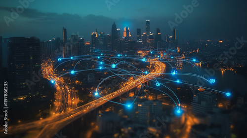 Wallpaper Mural Abstract business man stands on the peak of success amid tall, innovative Smart city and graphs with statistics to analyze business potential and predict future developments in company growth. Torontodigital.ca