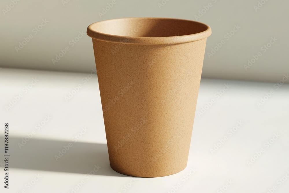 Classic brown paper cup displayed against a white surface. Classic brown paper cup displayed against a white surface.