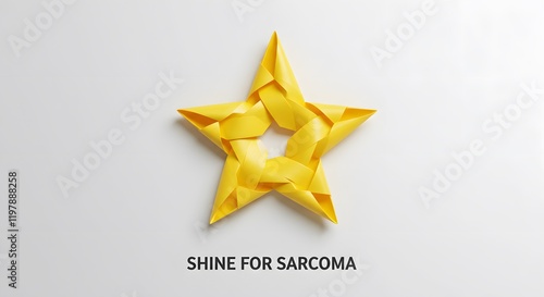 Yellow star-shaped ribbon for sarcoma awareness campaign featuring modern folded paper art style with clean minimalistic design, symbolizing hope, support, and unity for spreading sarcoma awareness photo