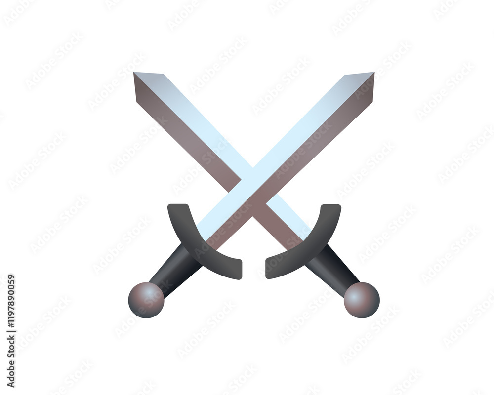 Obraz premium Two warrior silver swords icon with steel blades