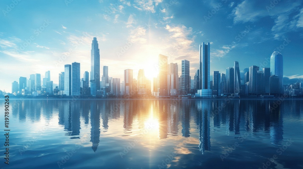 Fototapeta premium Futuristic Financial District with Modern Skyscrapers