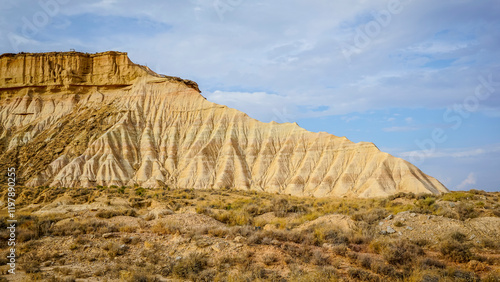 Bardenas Reales Natural Park, an extensive desert region located in the province of Navarra, with imposing canyons, limestone cliffs and rocky outcrops