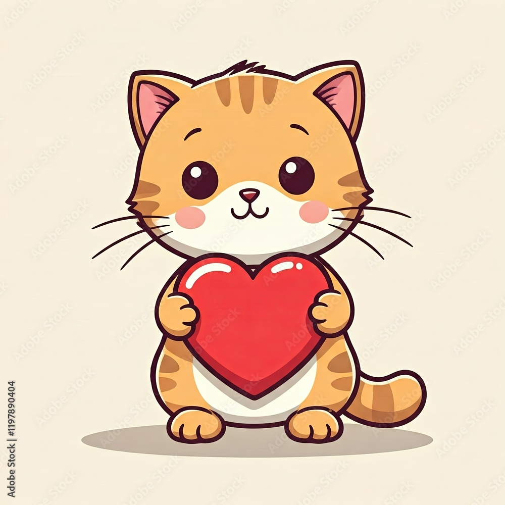 Obraz premium Romantic Kitty Holding a Heart