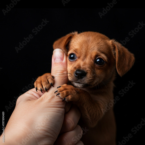 Mais do Melhor - Este fofo minicachorro, minúsculo como um polegar, possui uma pelagem macia e olhos que expressam pura ternura. photo