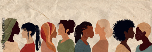 Group silhouette of multicultural women. International women s day. Empowerment - Diversity - inclusion - equality - or girl power concept
