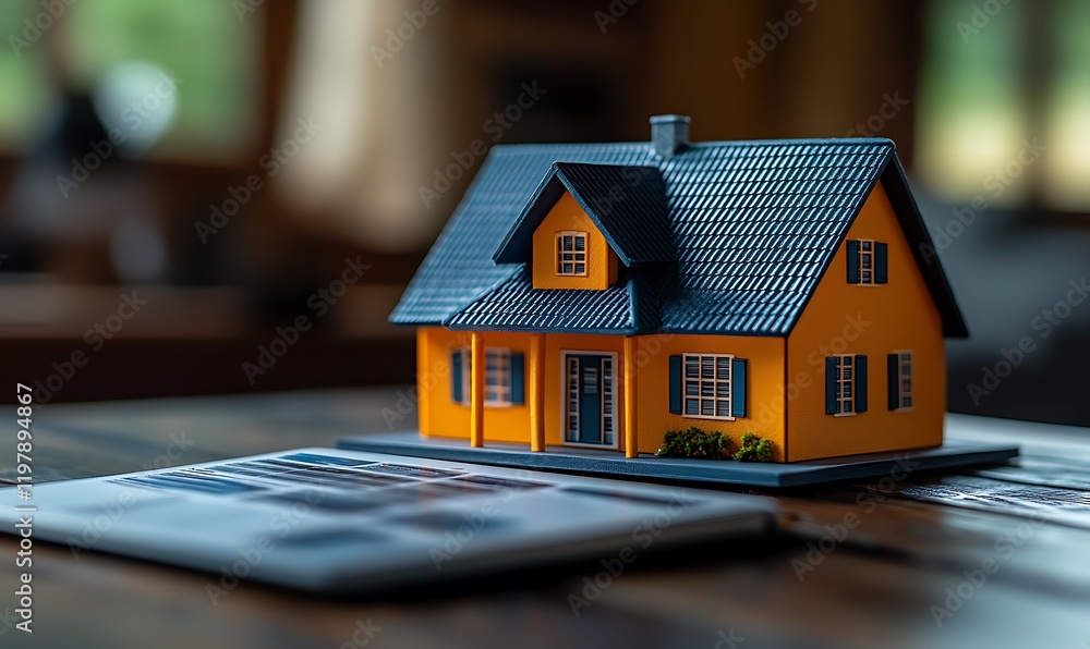 Orange House Model on Calculator, Representing Homeownership and Financial Planning Orange House Model on Calculator, Representing Homeownership and Financial Planning