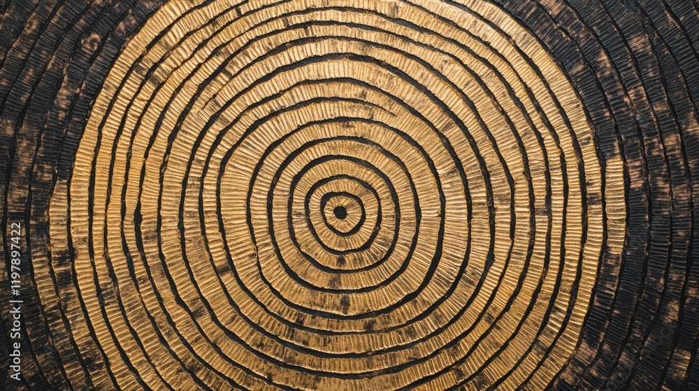 Fototapeta premium Abstract Gold and Black Circular Design: A Concentric Tapestry of Textures