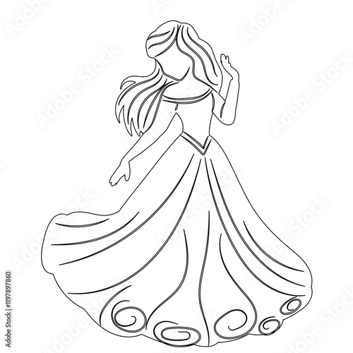 outline princess on white background sketch