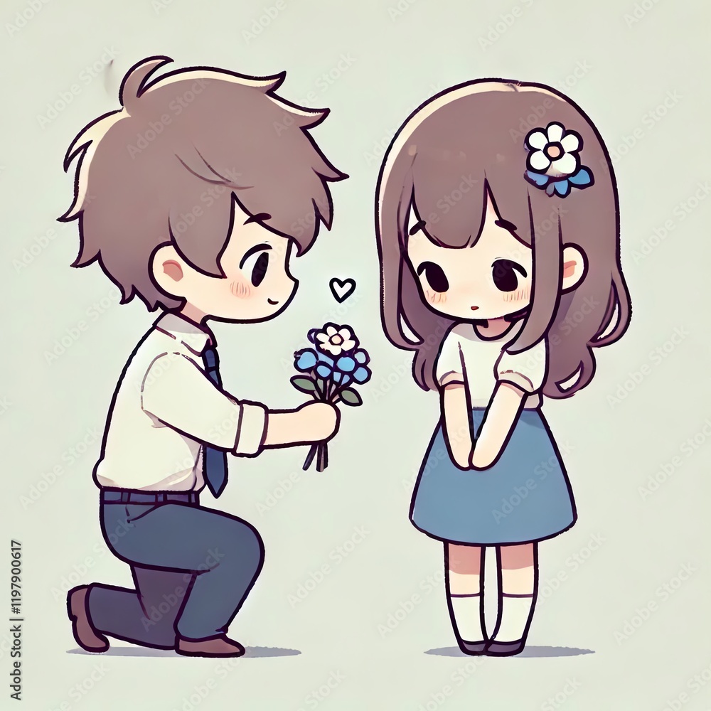 Cartoon Couple Sharing a Romantic Moment Cartoon Couple Sharing a Romantic Moment