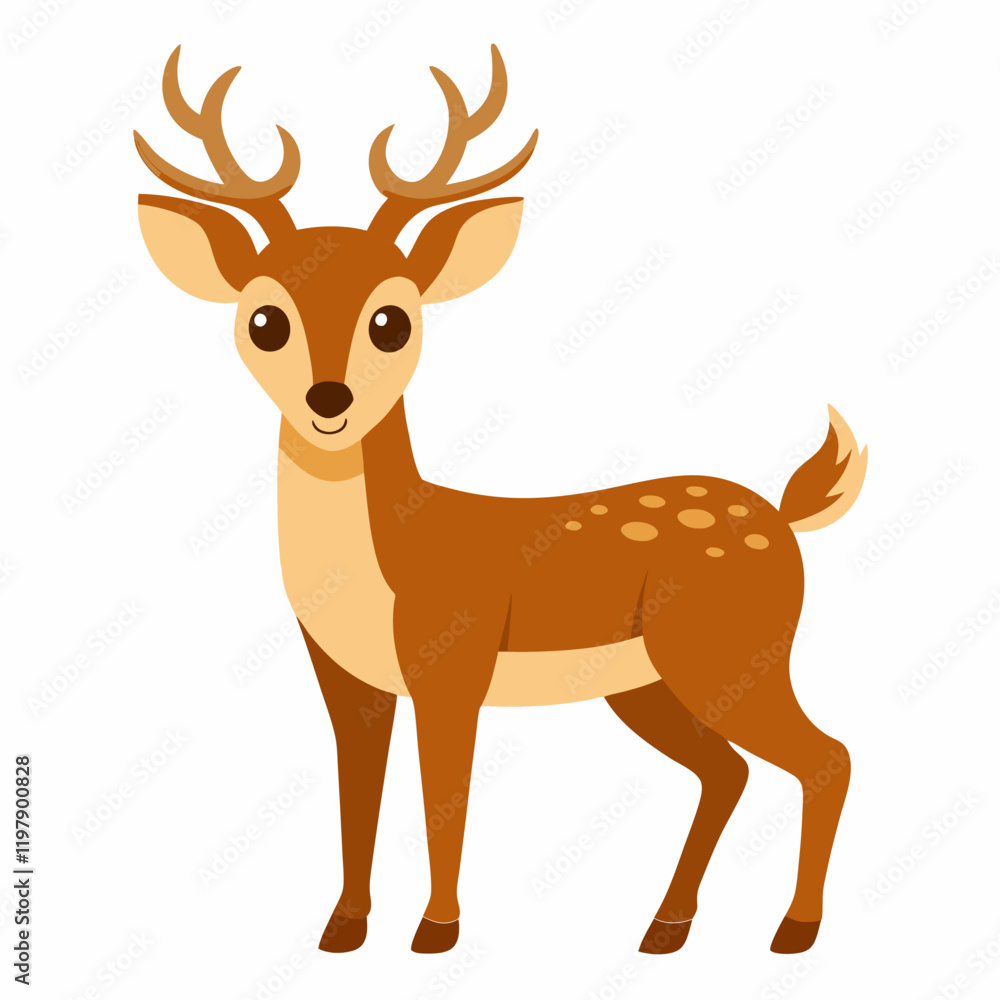 Cute cartoon fawn isolated on white background. Side view. Vector illustration. Cute cartoon fawn isolated on white background. Side view. Vector illustration.