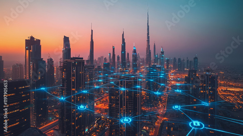 Wallpaper Mural Abstract business man stands on the peak of success amid tall, innovative Smart city and graphs with statistics to analyze business potential and predict future developments in company growth. Torontodigital.ca