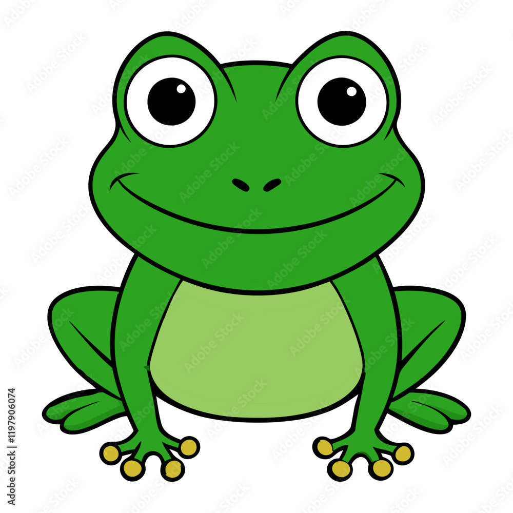 Cute cartoon green frog . Vector illustration 
toad solated on white background. Front view. 