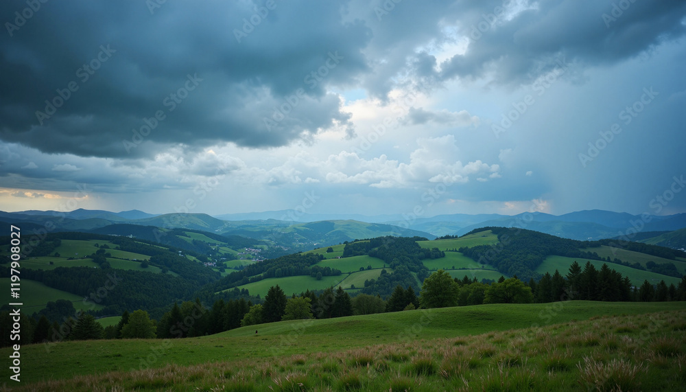Mountain landscape with dark clouds Mountain landscape with dark clouds