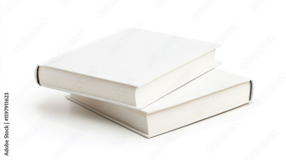 Two Blank White Books Stacked on a White Background Two Blank White Books Stacked on a White Background