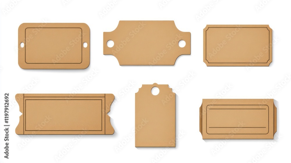 Naklejka premium Six different vintage kraft paper tags isolated on white background.
