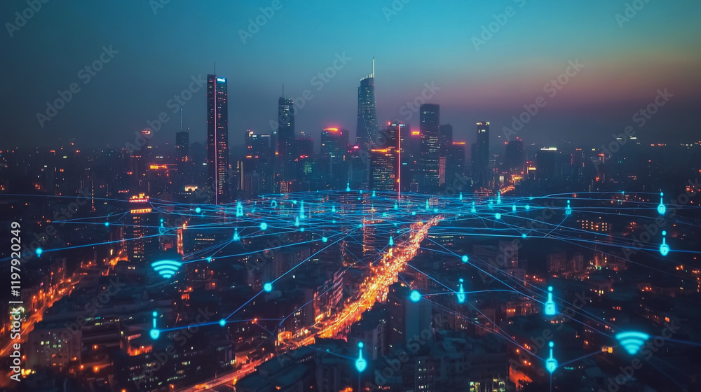 custom made wallpaper toronto digitalAbstract business man stands on the peak of success amid tall, innovative Smart city and graphs with statistics to analyze business potential and predict future developments in company growth.