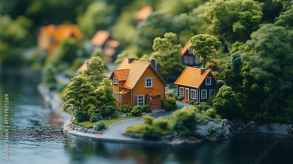 Charming Miniature Houses in Forest Clearing Photo Charming Miniature Houses in Forest Clearing Photo