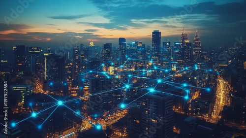 Wallpaper Mural Abstract business man stands on the peak of success amid tall, innovative Smart city and graphs with statistics to analyze business potential and predict future developments in company growth. Torontodigital.ca