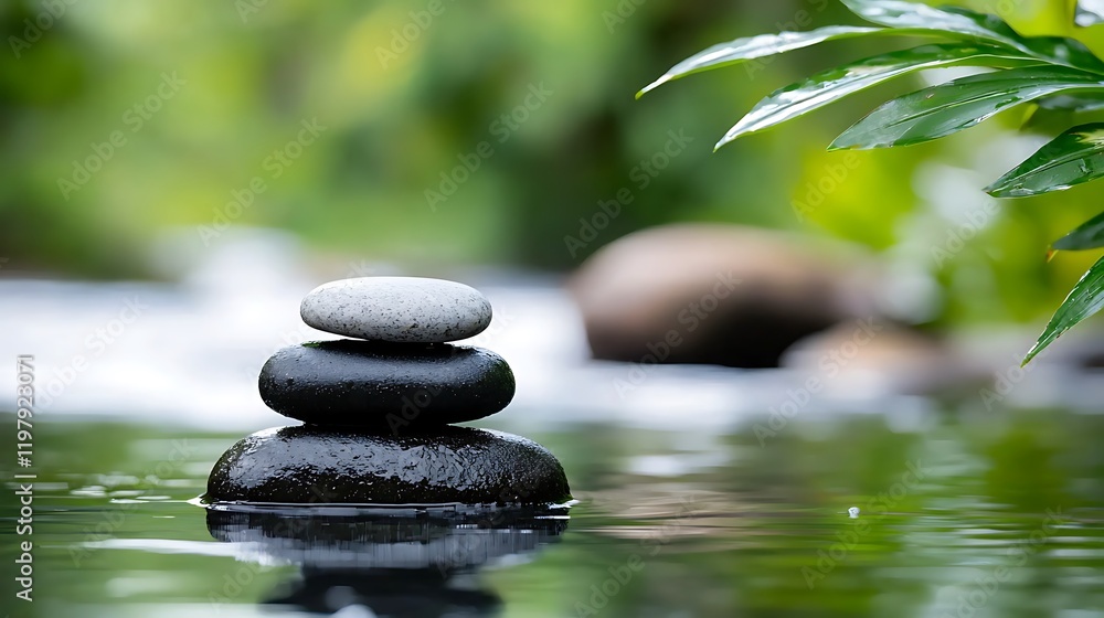 Serene Stacked Stones in a Tranquil Stream Serene Stacked Stones in a Tranquil Stream