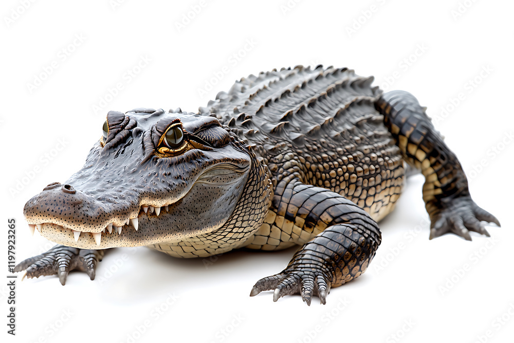 Fototapeta premium Young alligator, close-up view, isolated on white.