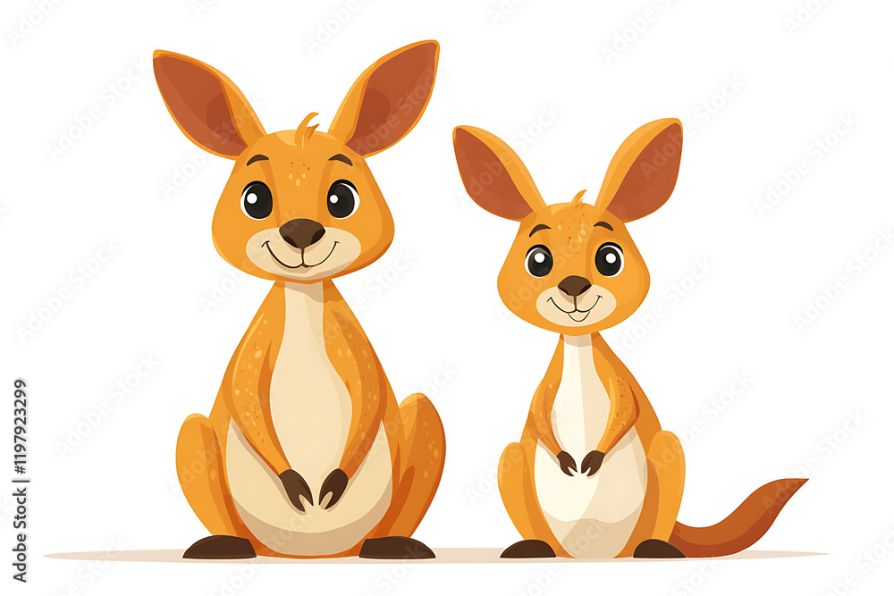 Adorable cartoon kangaroo pair: adult and joey. Adorable cartoon kangaroo pair: adult and joey.