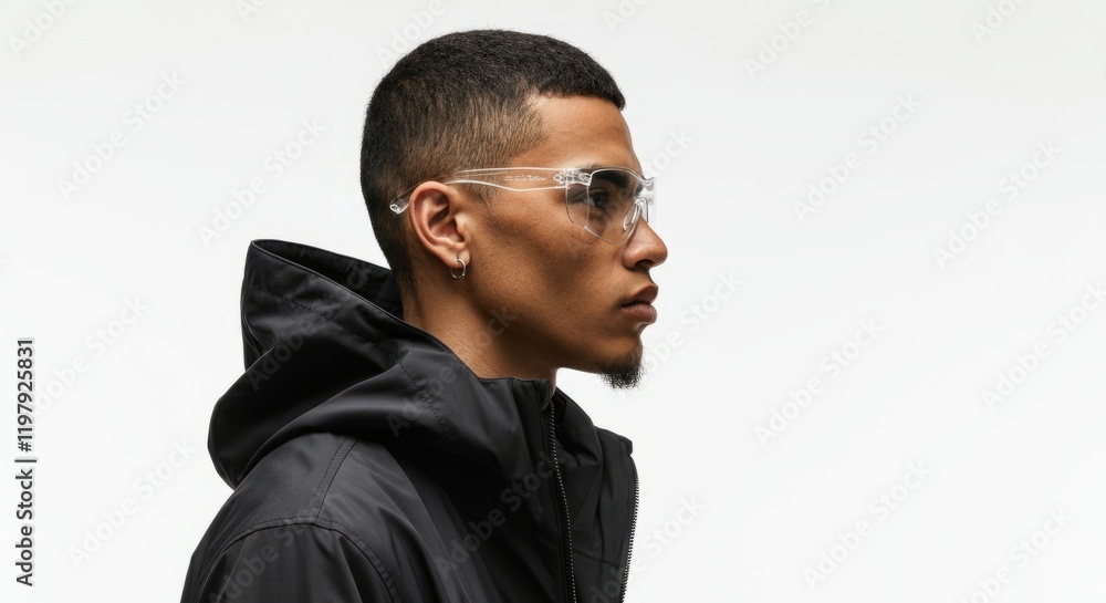Obraz premium Man wearing a black jacket and glasses
