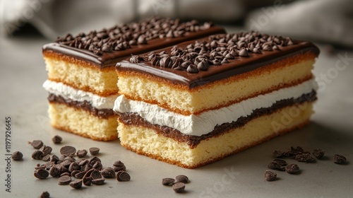 Wallpaper Mural Decadent Chocolate-Covered Sponge Cakes with Whipped Cream Filling and Chocolate Chips Torontodigital.ca