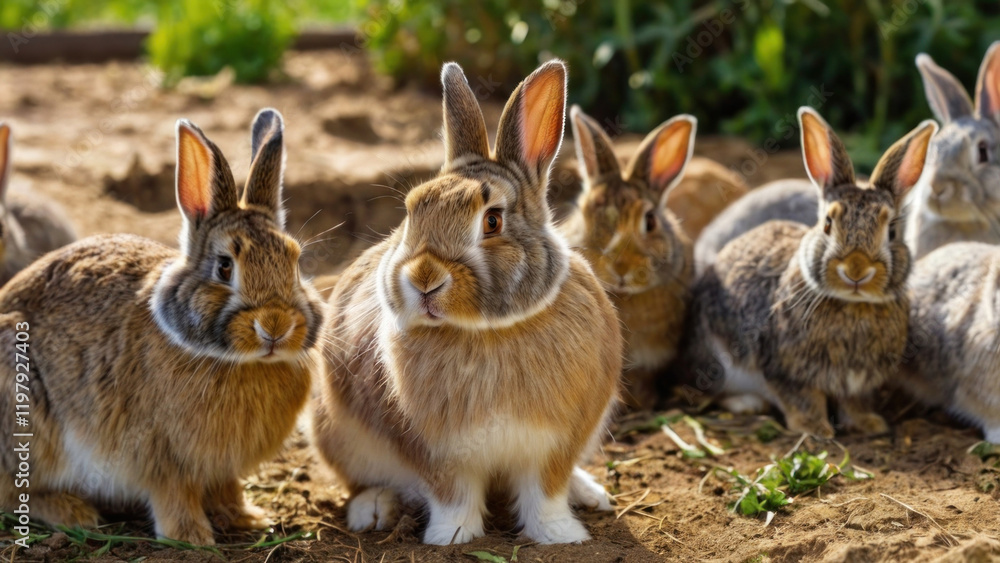 Group of rabbits on a farm. Group of rabbits on a farm.