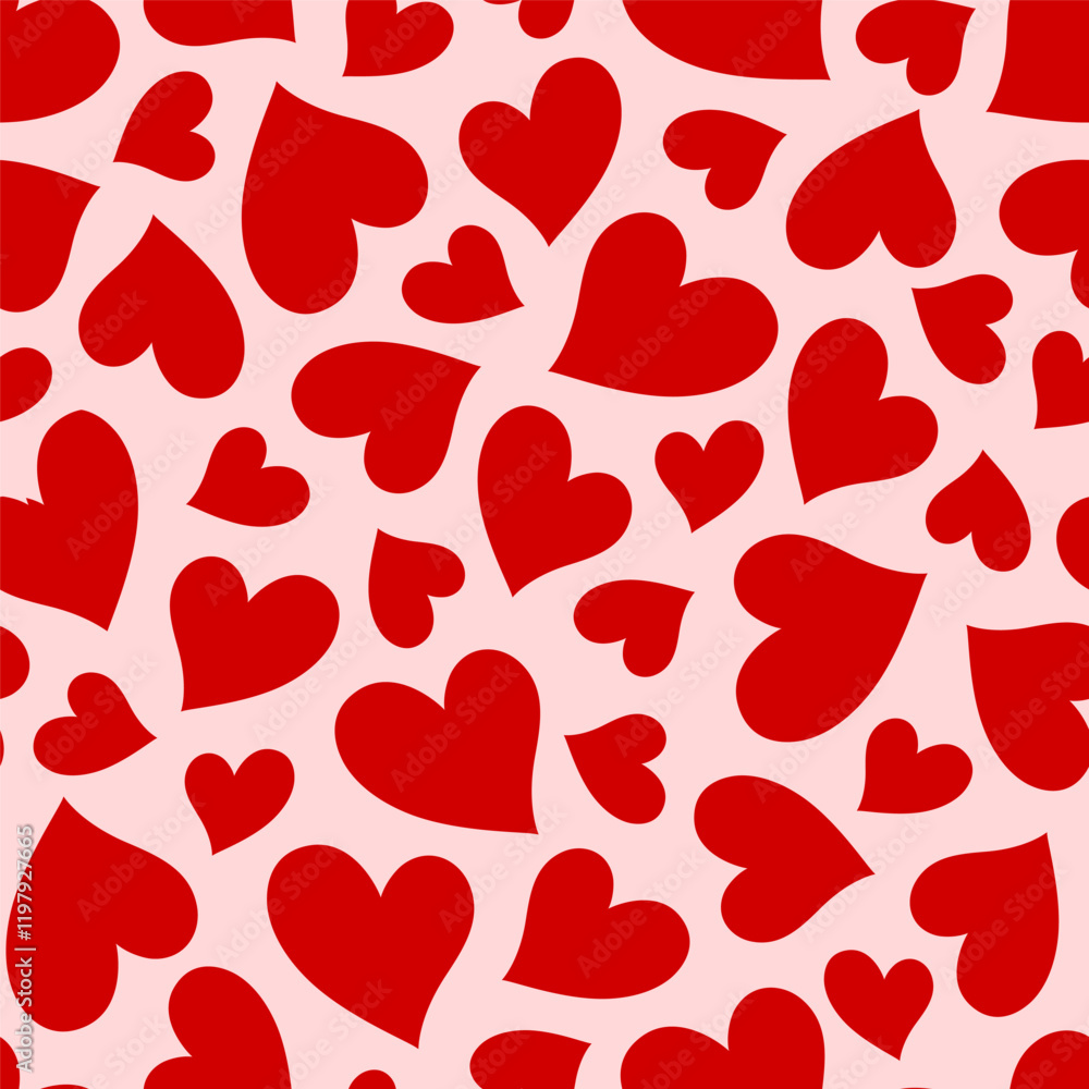 Seamless pattern with red hearts on a light pink background. Vector Valentine's day background. Seamless pattern with red hearts on a light pink background. Vector Valentine's day background.