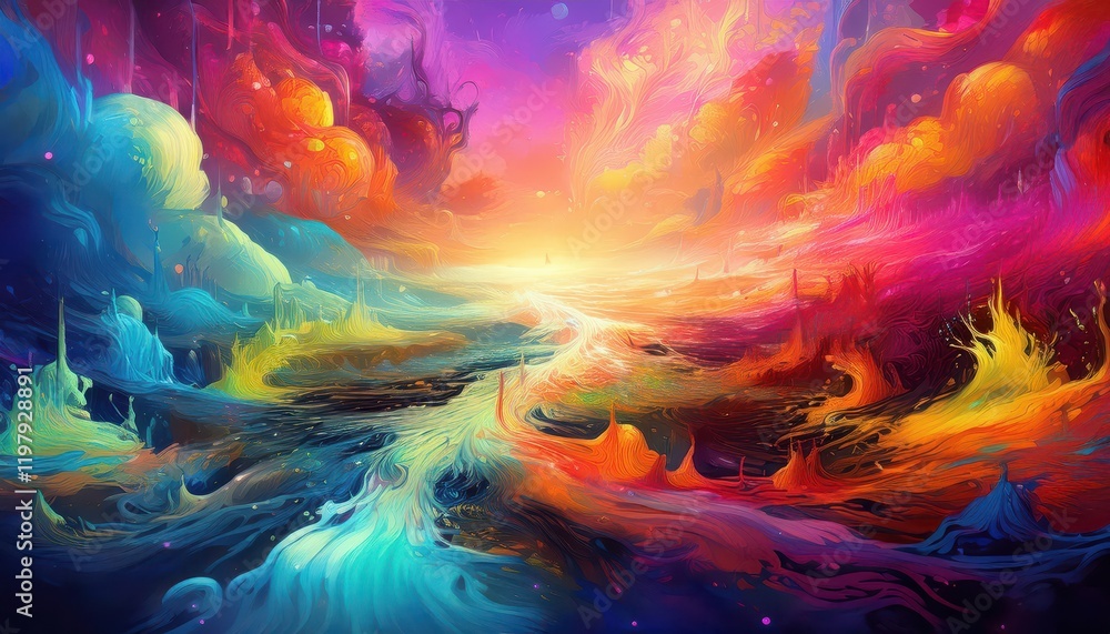 Vibrant Fantasy Concept Abstract Painting A Whirlwind of Colors in an Imaginary World, Showcasing Intricate Textures and a Surreal Atmosphere. Vibrant Fantasy Concept Abstract Painting A Whirlwind of Colors in an Imaginary World, Showcasing Intricate Textures and a Surreal Atmosphere.