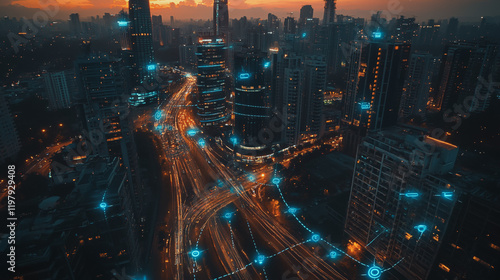 Wallpaper Mural Abstract business man stands on the peak of success amid tall, innovative Smart city and graphs with statistics to analyze business potential and predict future developments in company growth. Torontodigital.ca