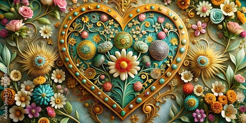 Wallpaper Mural Shape of a heart drawn with a multitude of leaves, flowers colorful, orange, brown, yellow  background,  Valentine's Day, Lovers' Day, Spring is coming,  Love and romance Torontodigital.ca