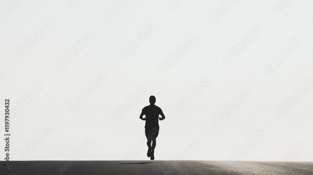 Silhouette of a runner on a road against a bright sky. Silhouette of a runner on a road against a bright sky.