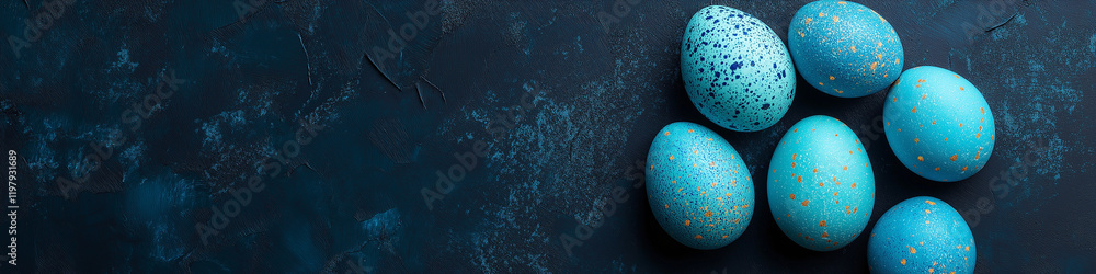 Hand-Painted Blue Easter Eggs with White Polka Dots on a Minimalist Dark Background for Elegant Holiday Decor
Hand-Painted Blue Easter Eggs with White Polka Dots on a Minimalist Dark Background for Elegant Holiday Decor