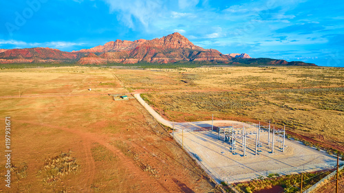 Aerial of Electrical Substation and Mountains in Arid Utah Landscape