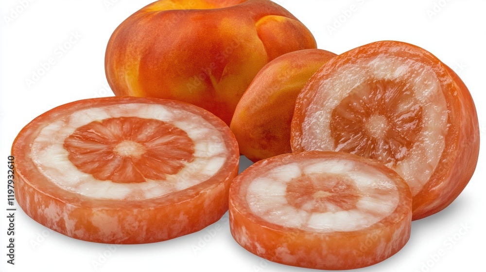 Fresh and Juicy Peach Slices on a White Background Perfect for Recipes Fresh and Juicy Peach Slices on a White Background Perfect for Recipes