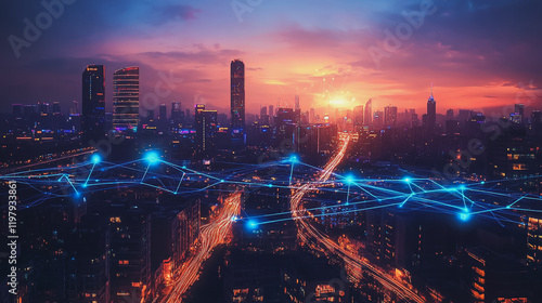 Wallpaper Mural Abstract business man stands on the peak of success amid tall, innovative Smart city and graphs with statistics to analyze business potential and predict future developments in company growth. Torontodigital.ca