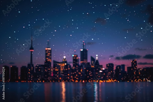 Starry night sky with city silhouette supporting Earth Hour photo