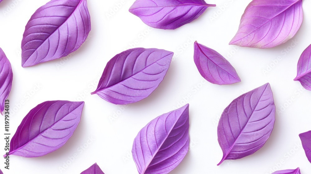 Obraz premium Colorful Purple Leaves Over White Background for Creative Projects
