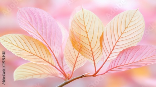 Delicate Pink and Yellow Leaves on a Soft Blurred Background